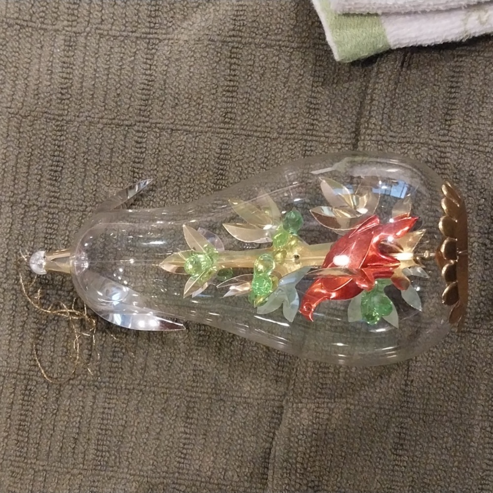 Vtg Glass Resl Lenz West German Diorama Patridge in a Pear Tree ornament